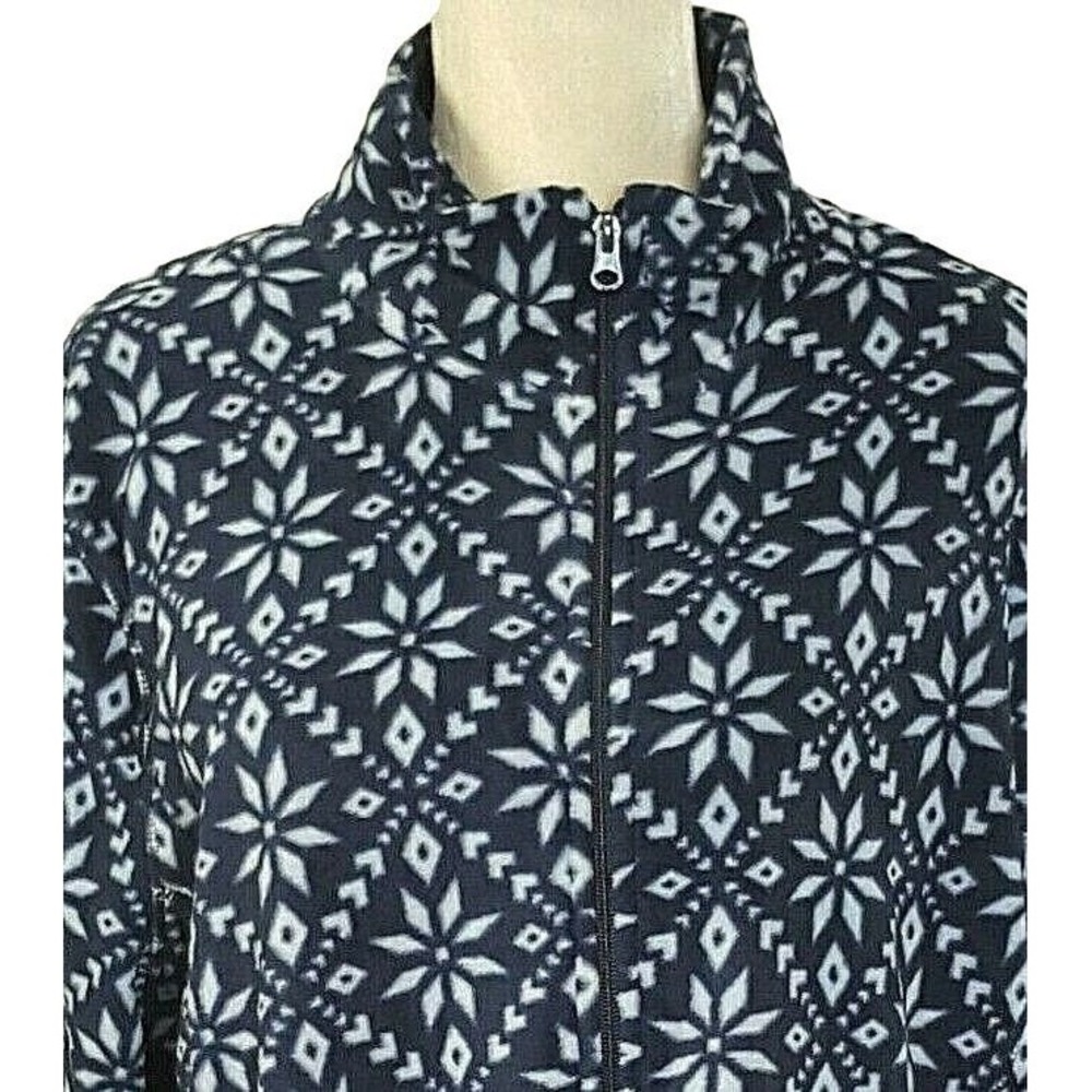 Women's Polar Fleece Jacket Full Zip Blue Snowflakes Soft XL